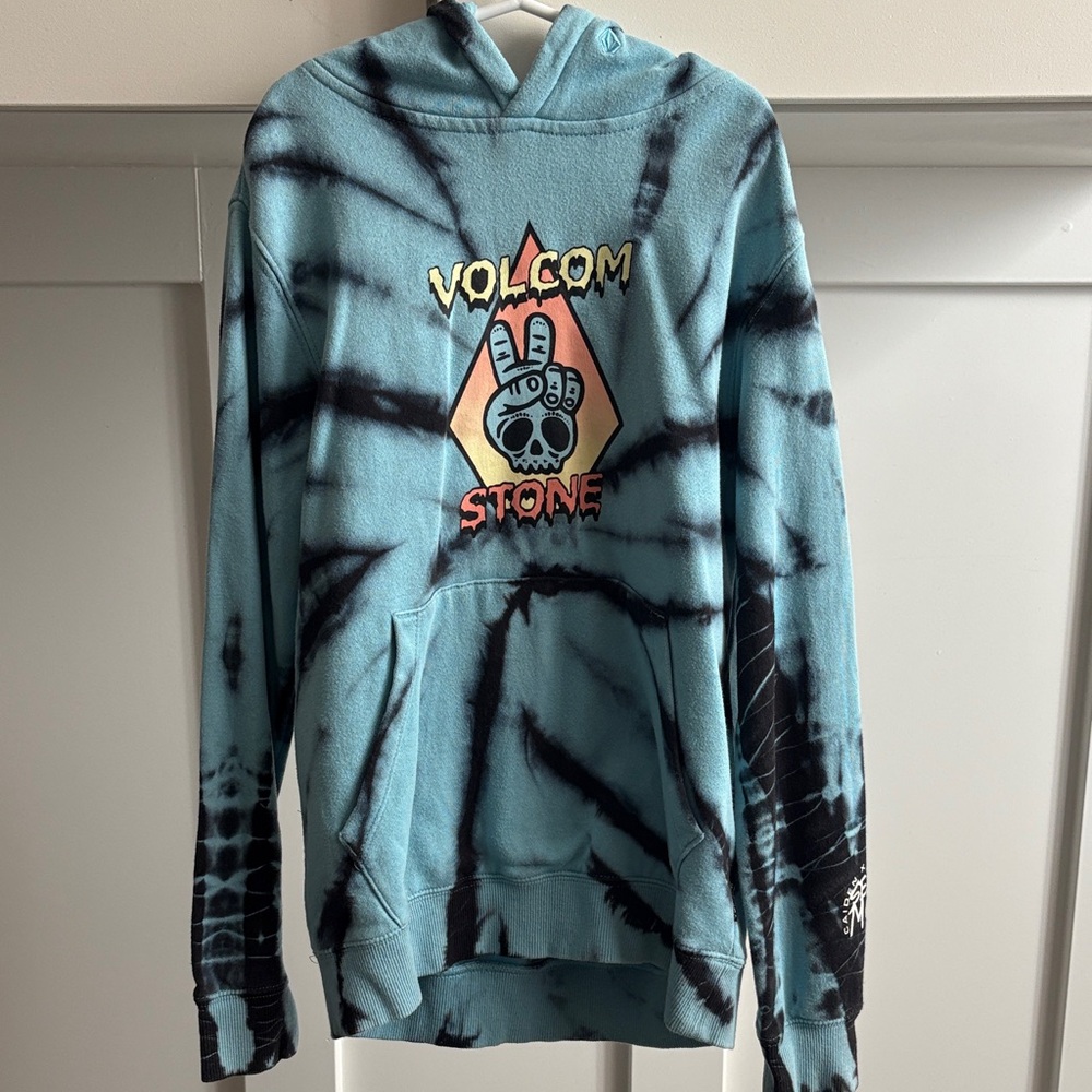 Volcom Blue and Black Tie-Dye Hoodie
